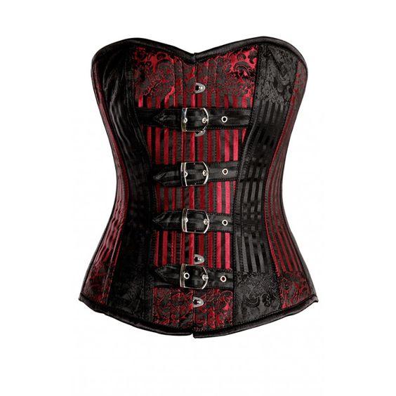 Isak Red and Black Brocade Pattern Overbust with Buckles
